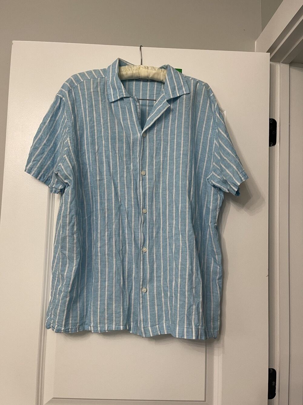 Livergy Men's Blue White Striped Linen Cotton Button Down Shirt Size L Casual
